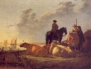 Aelbert Cuyp Cattle with Horseman and Peasants